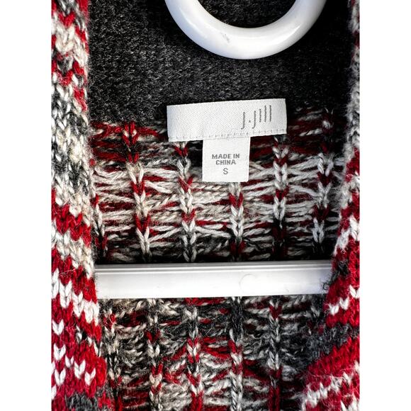 J. Jill Newbury Longline Cardigan Woemens S Gray Red Fair Isle Wool Blend Topper - Picture 5 of 7